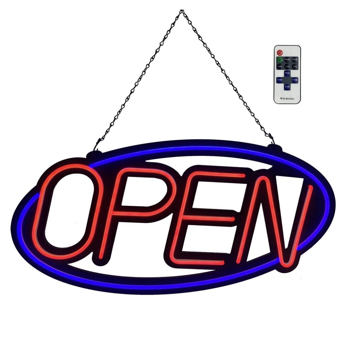 OPEN Sign- LED Flashing Remote Control Business Window Display New 32” x 16”