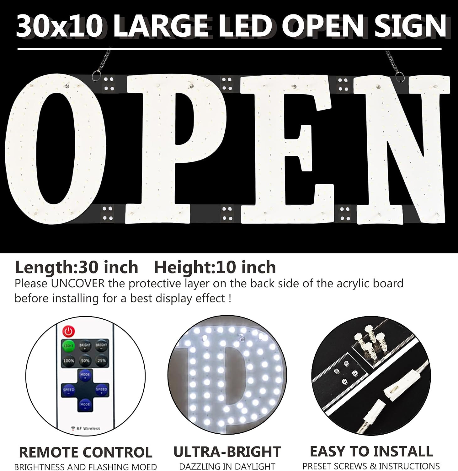 Open Signs for Business,30X10 Inch Ultra Bright Open Sign Led for Window Wall Do