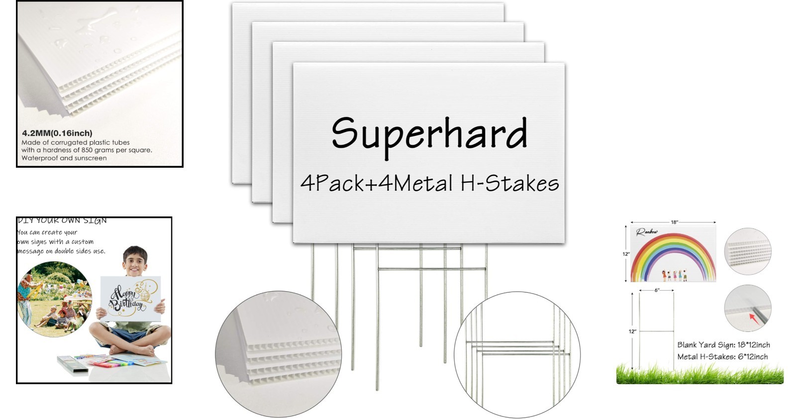 DIY Blank Lawn Signs, 18×12 Inches – Ideal for Events & Promotions, 4-Pack