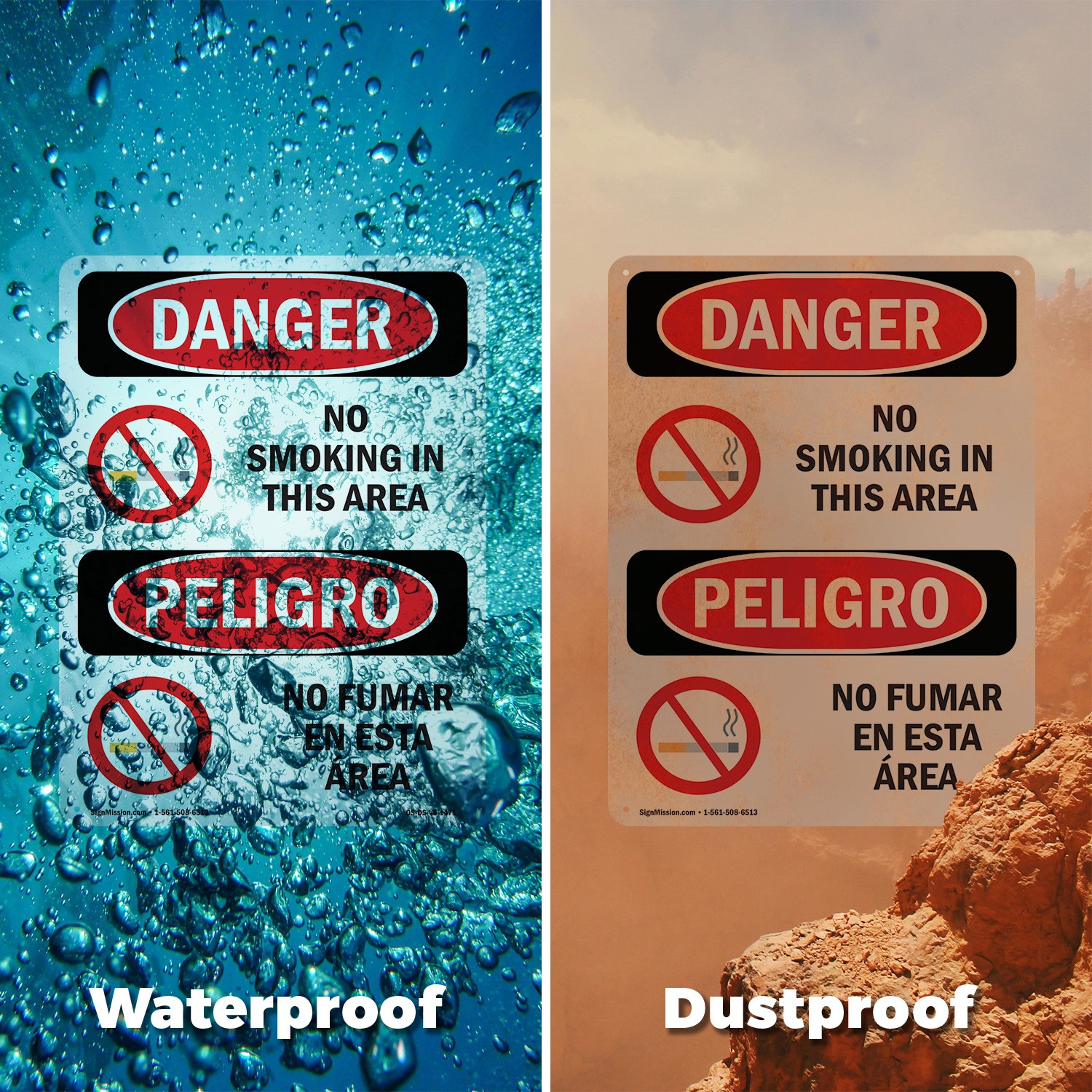 No Smoking In This Area Bilingual OSHA Danger Sign Metal, Decal – 5 or 10 Pack