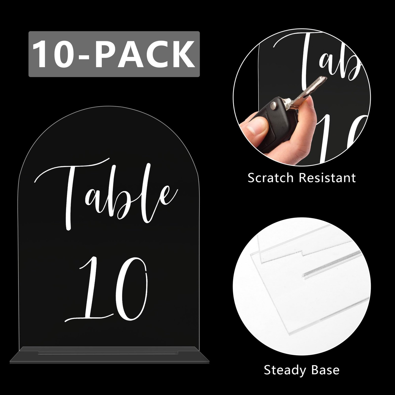 Arch Wedding Table Numbers 1-10 with Stands – 5″ X 7″ Acrylic Table Signs wit…
