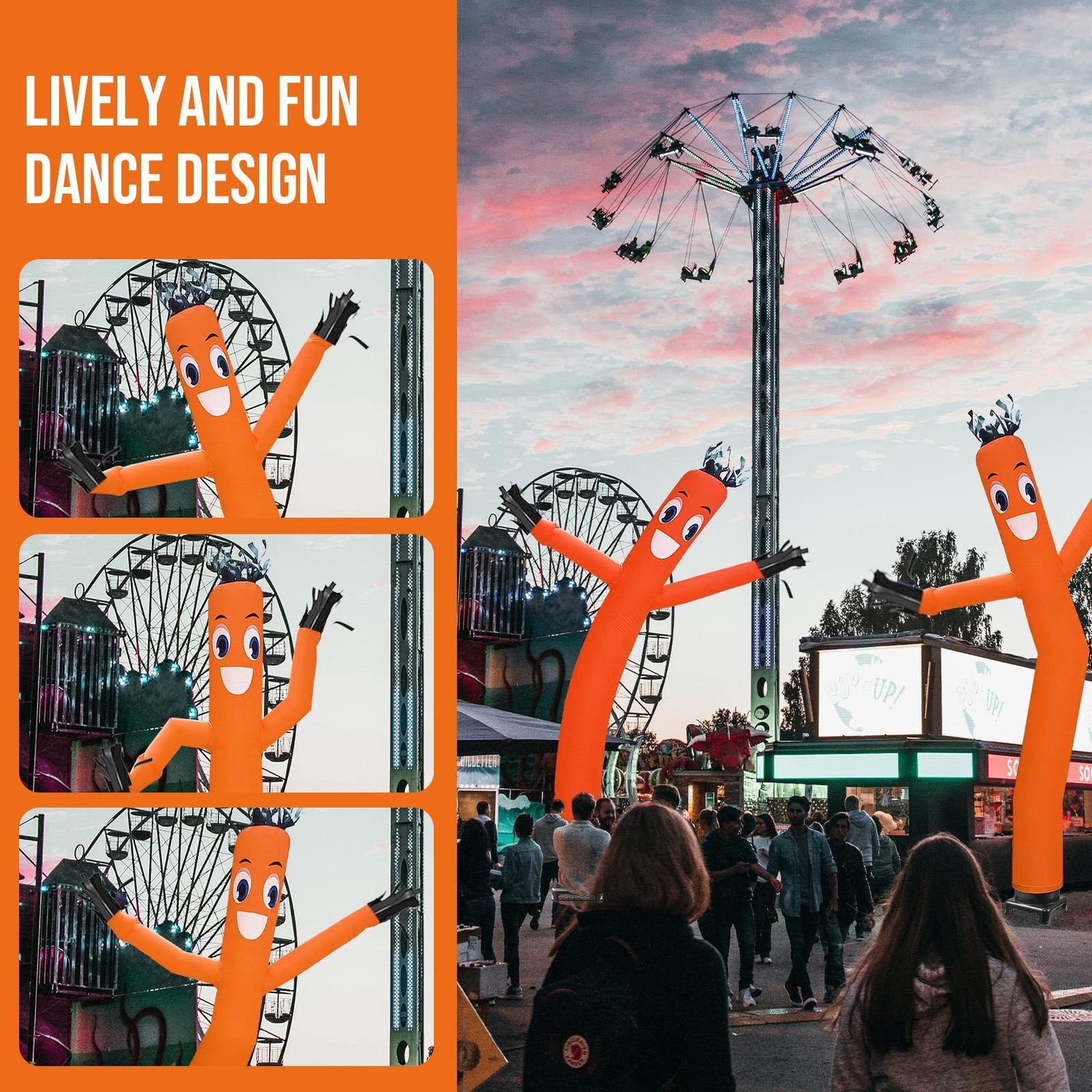 20ft Orange Inflatable Dancing Sky Puppet Tube Man with Blower for Events