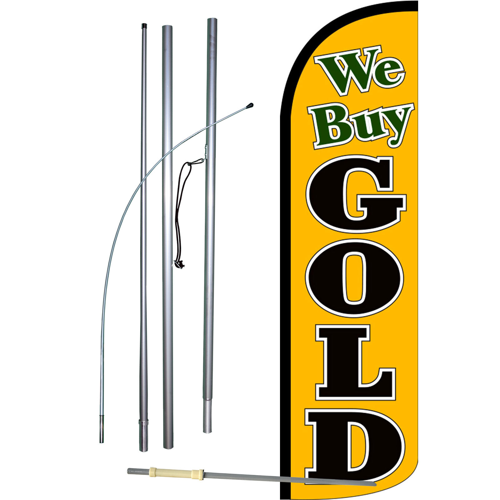 We Buy Gold Yellow Flag with Flag Pole and Spike