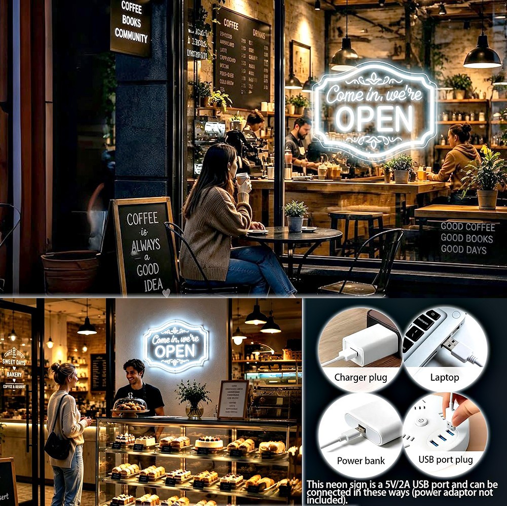 OPEN NEON SIGN FOR BUSINESS SHOP STORE LED OPEN WALL SIGN USB POWERED ACRYLIC