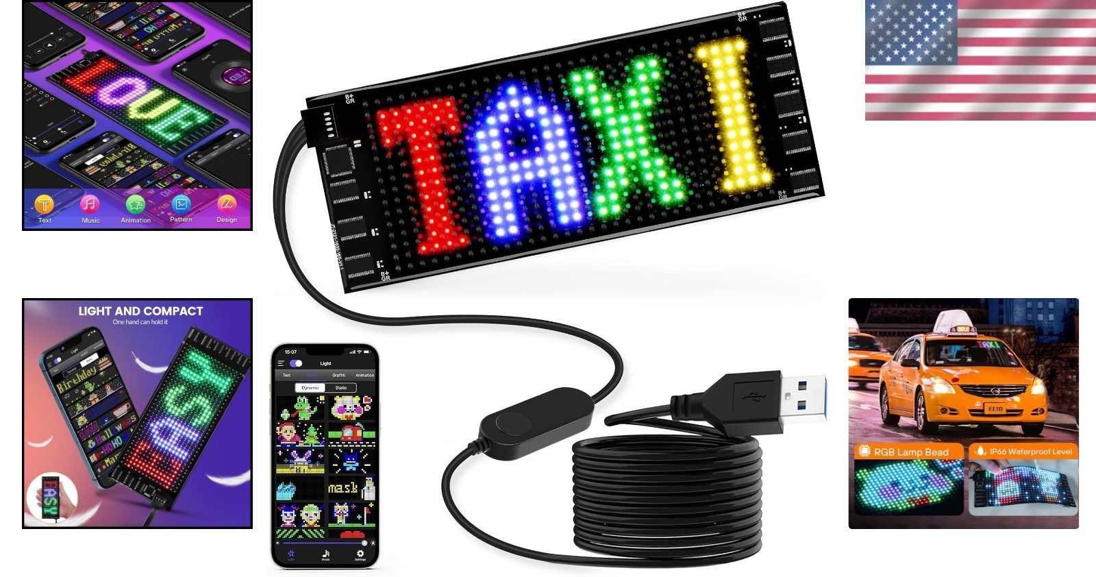 Customizable 7×3 LED Car Sign – Bluetooth Control for Weddings and Festivals
