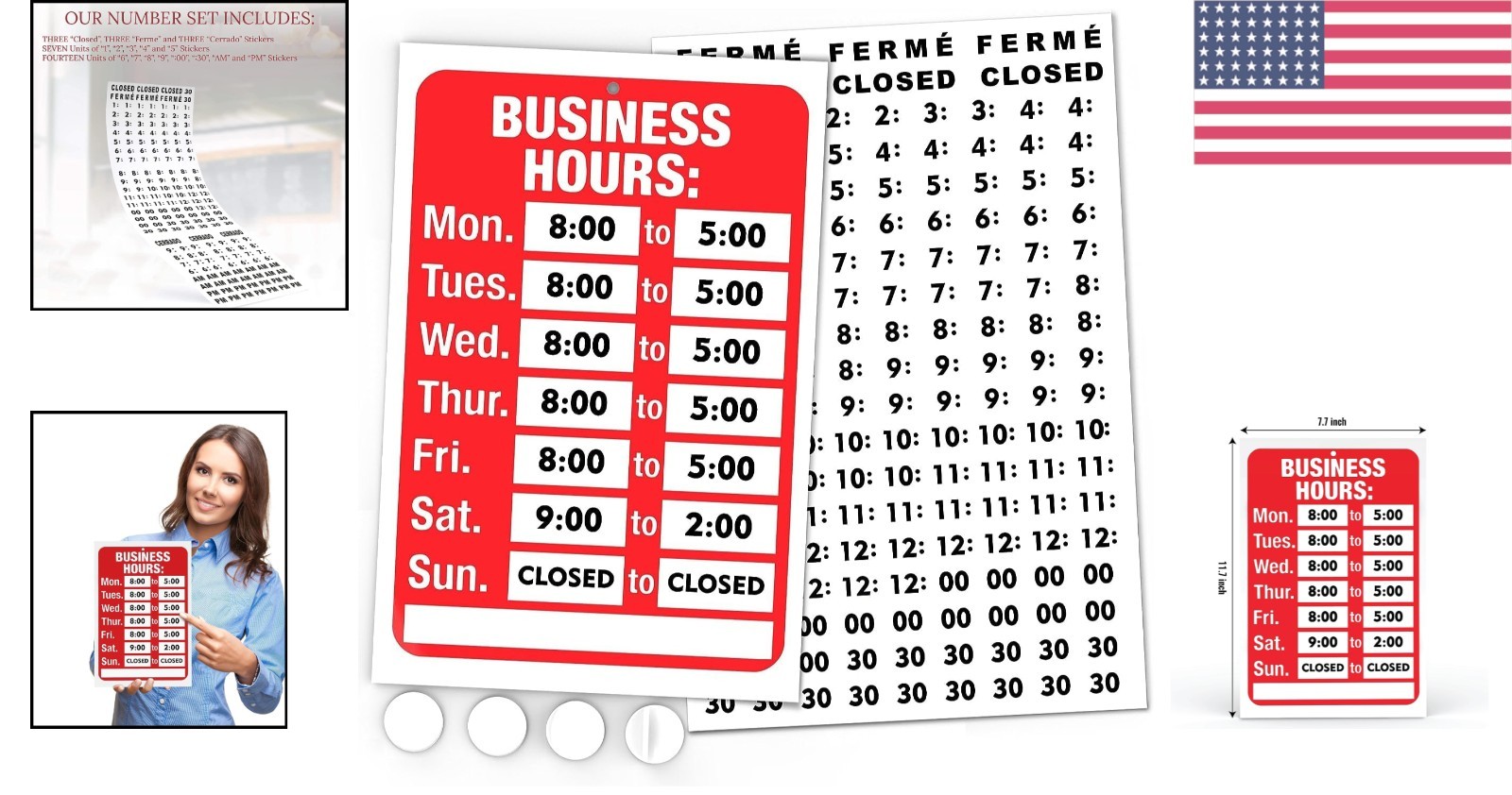 PVC Business Hours Sign for Glass Door – Customizable Display, 11.7 x 7.7 Inch