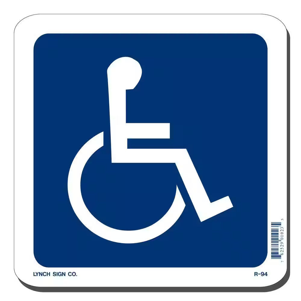 7 In. X 7 In. Blue on White Plastic Accessible Symbol Sign