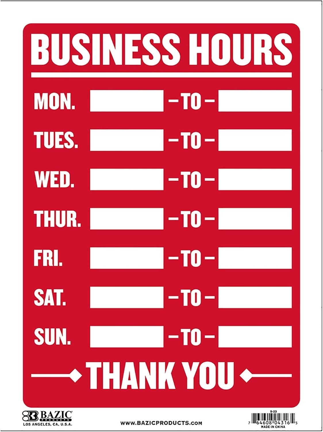 Weather-Resistant Business Hours Sign, 9×12 in – Perfect for Stores & Offices
