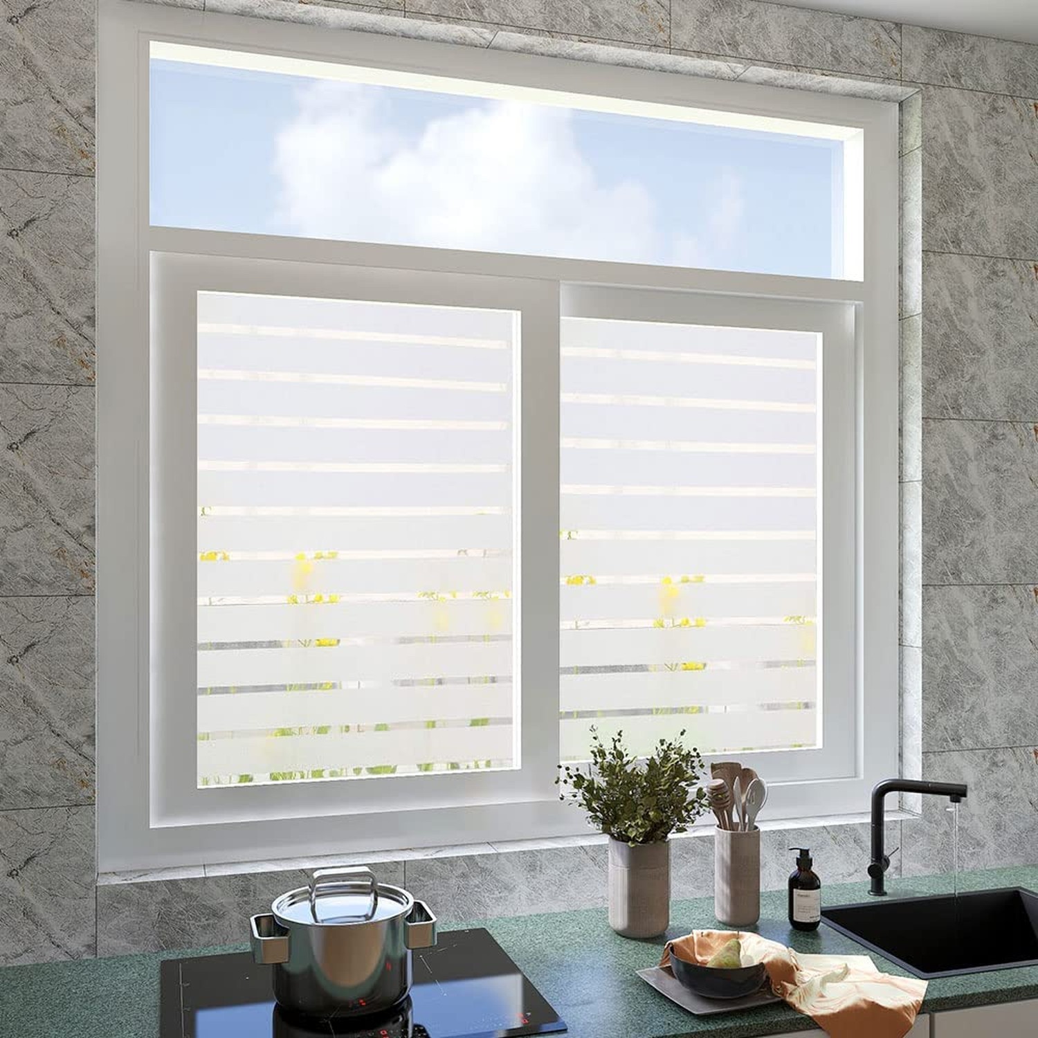 2/4 Stripe Frosted Window Film, Privacy Glass Window Sticker, Vinyl Decorativ…
