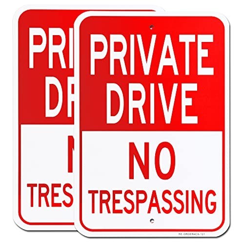 Private Drive No Trespassing Sign 2 Pack 12×18 Inch Reflective Aluminum