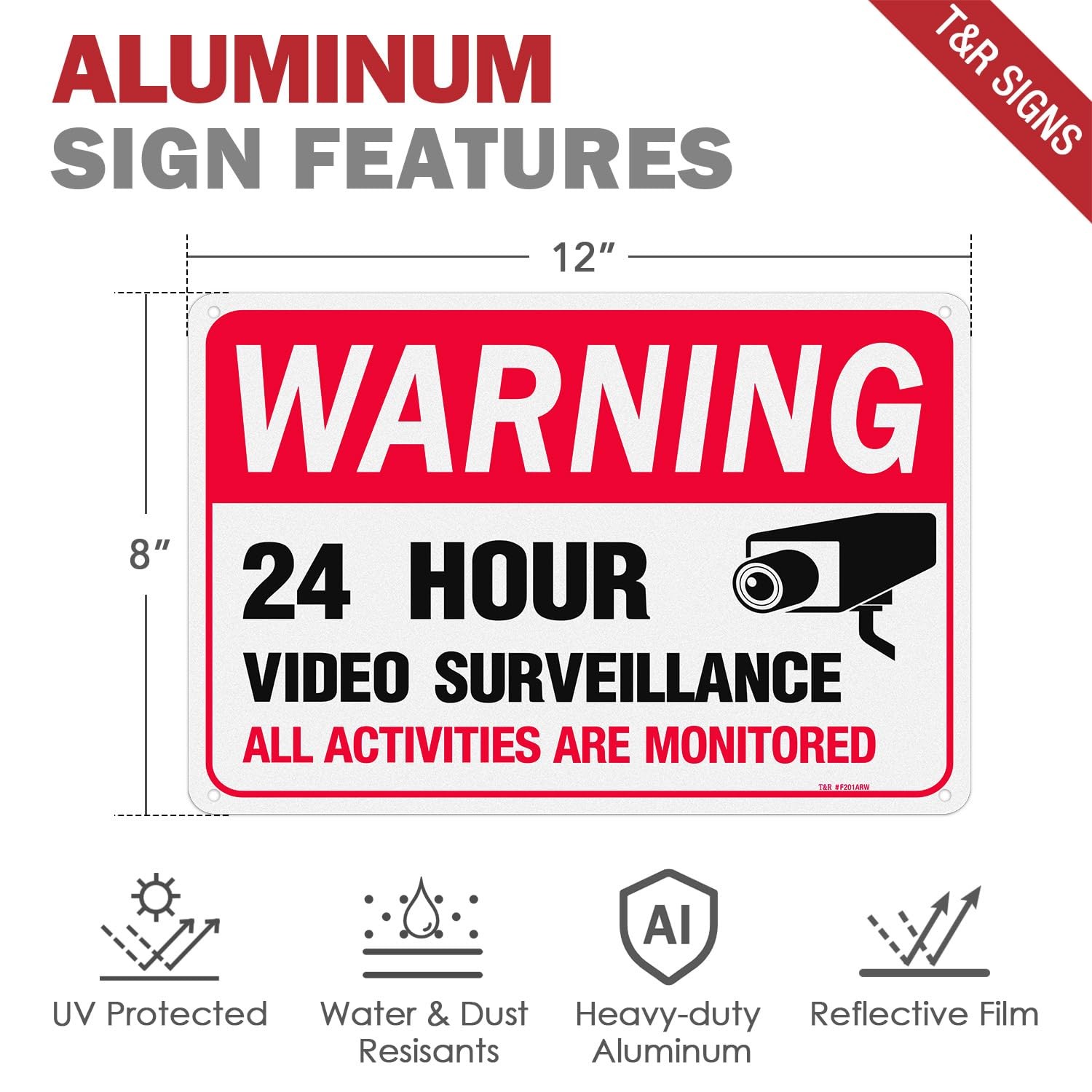 Video Surveillance Sign, All Activities Are Monitored – 4 Pack – 12 x 8 Inche…