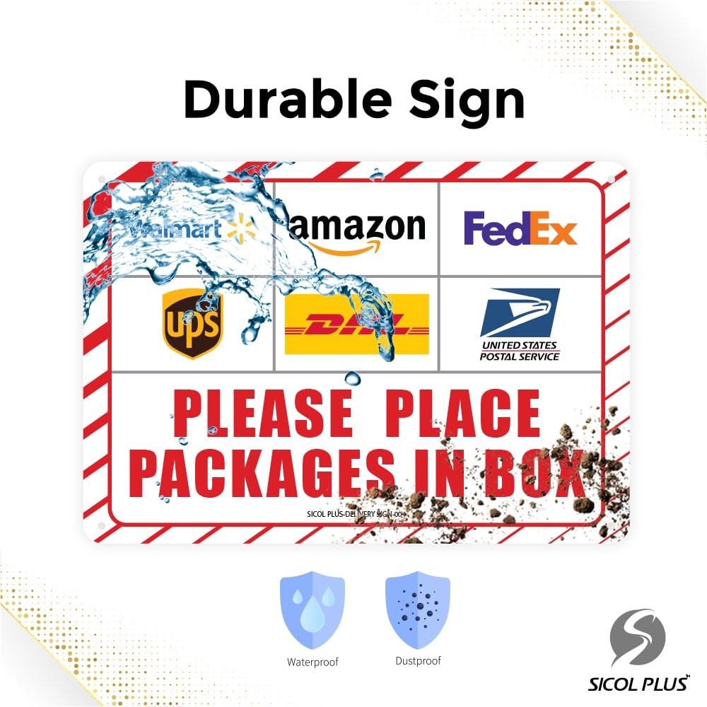 2 Pack 10×7 Inch Please Place Packages in Box Sign Aluminum Delivery Signs