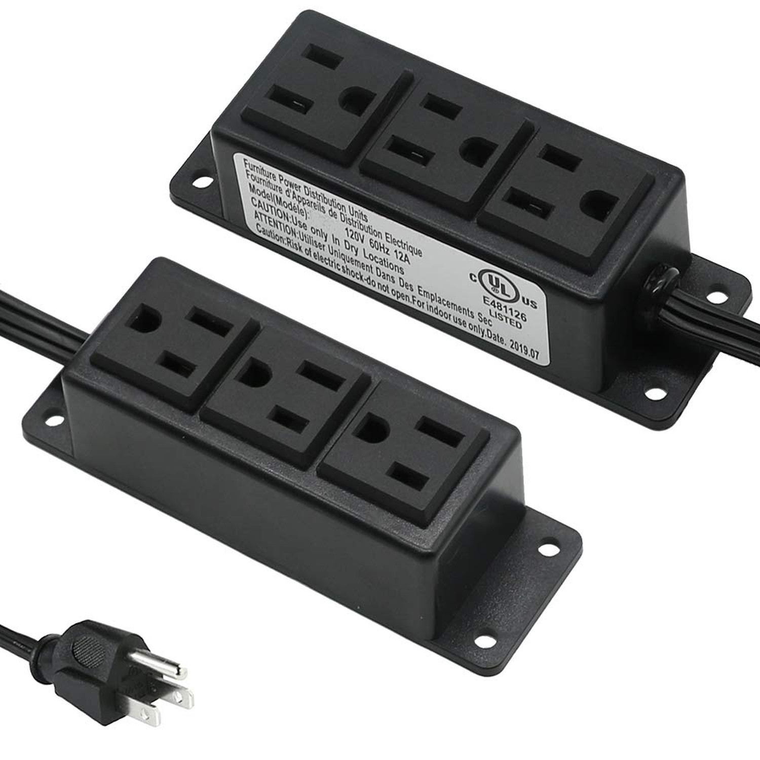 Surface Mounted Power Strip 3 AC Grounded Outlets Mountable Power Strip Socke…