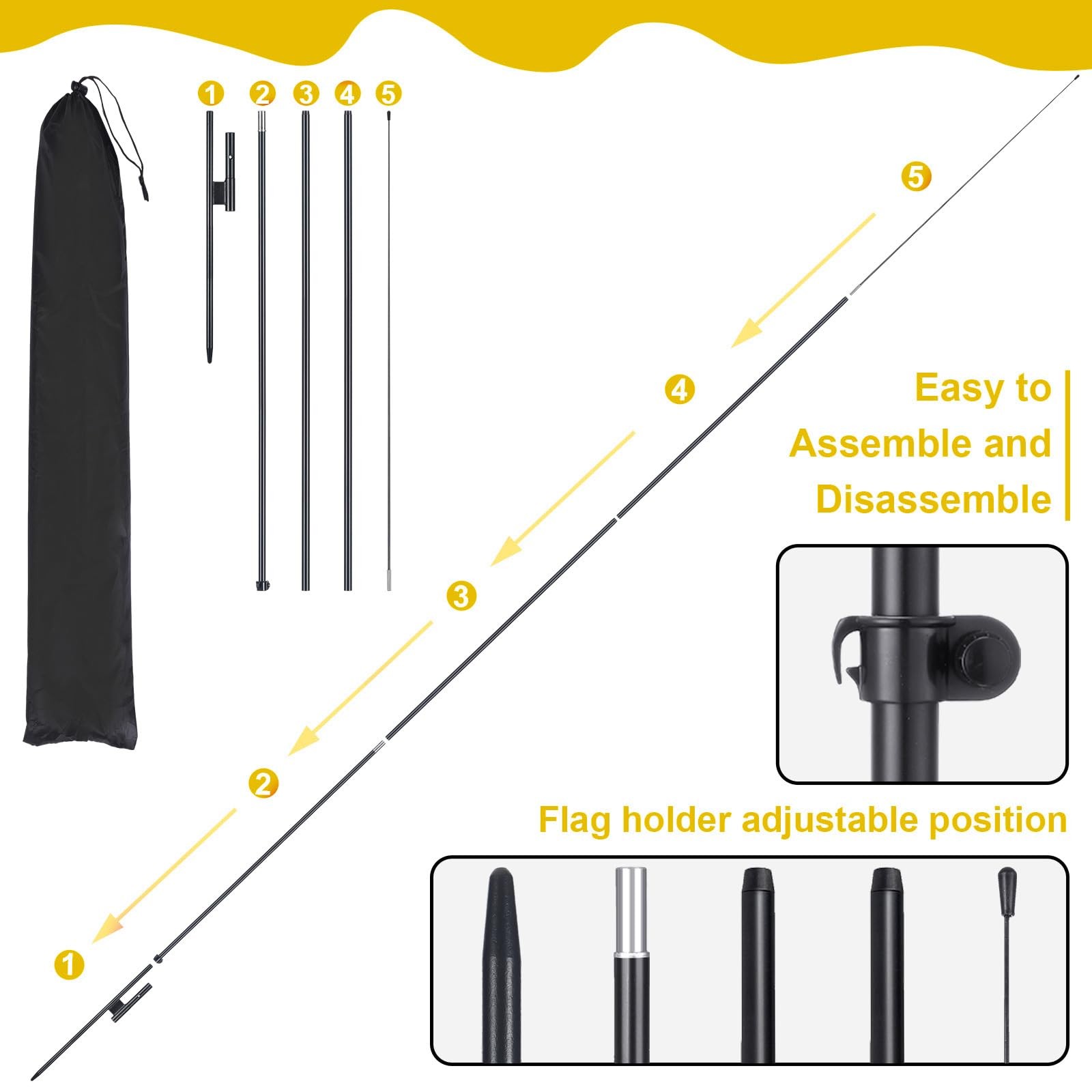 Buryeah 2 Sets Solid Yellow Feather Flag Pole Kit for Business Advertising, 7…