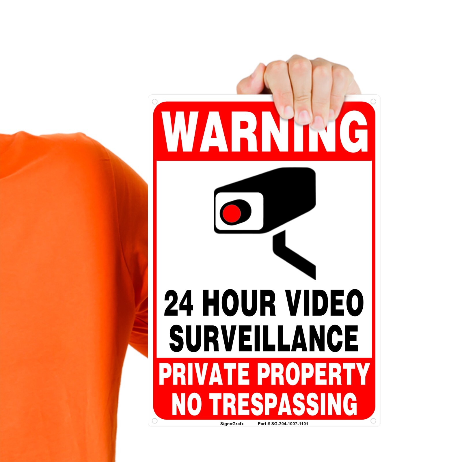 SIGNOGRAFX 24 Hours video surveillance sign 10×7 Inches No Trespassing Signs