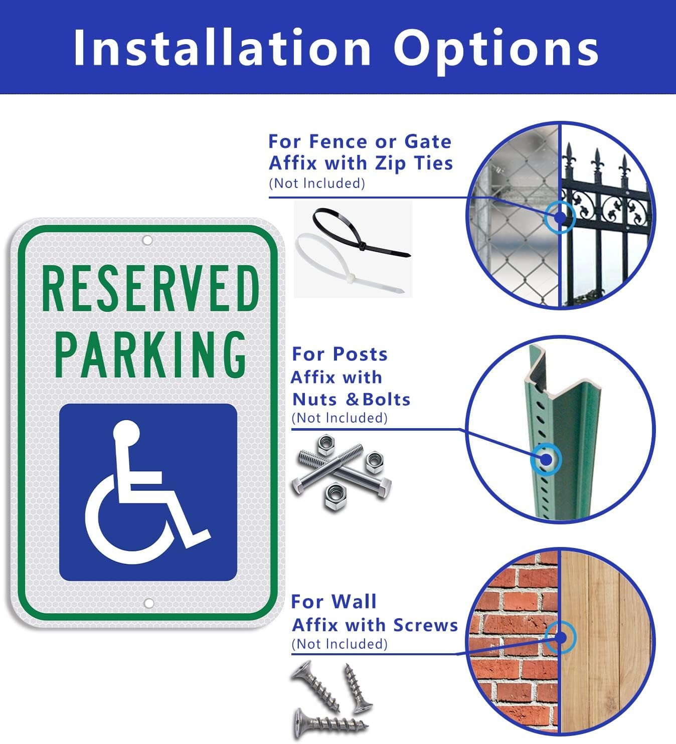 Handicap Parking Sign-18 x 12 inch Aluminum 12×18 inches, Reflective-Blue