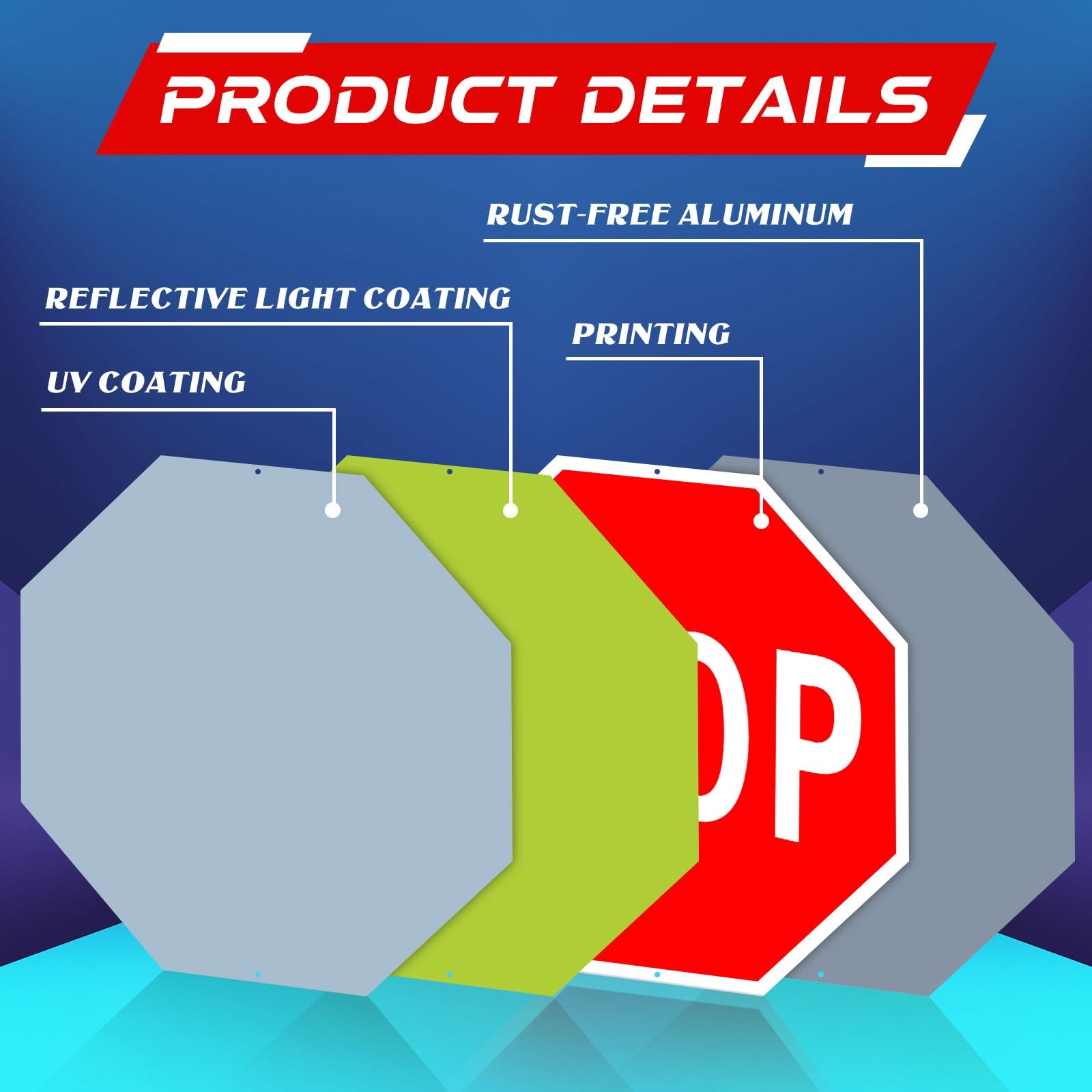 2 Pcs 24 x 24 Inch Stop Sign, Large Reflective Aluminum Street Road Signs for…
