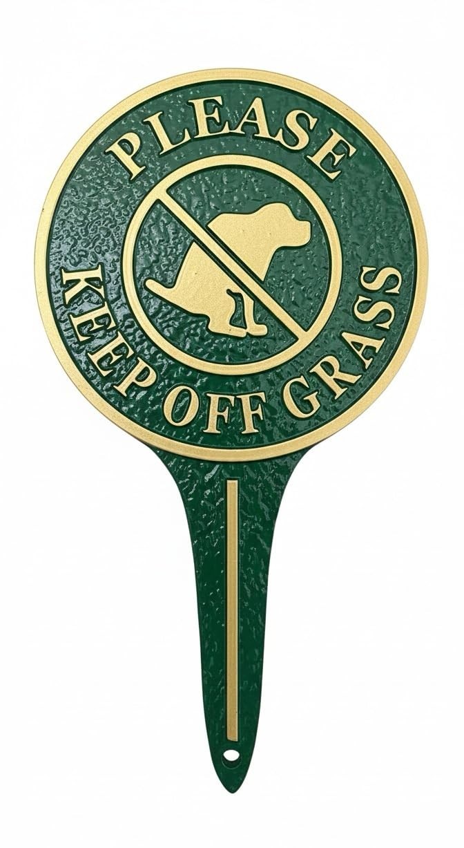 Keep Off Grass Yard Sign – Green Metal Lawn Decor, Dog Silhouette, Heavy-Duty 11