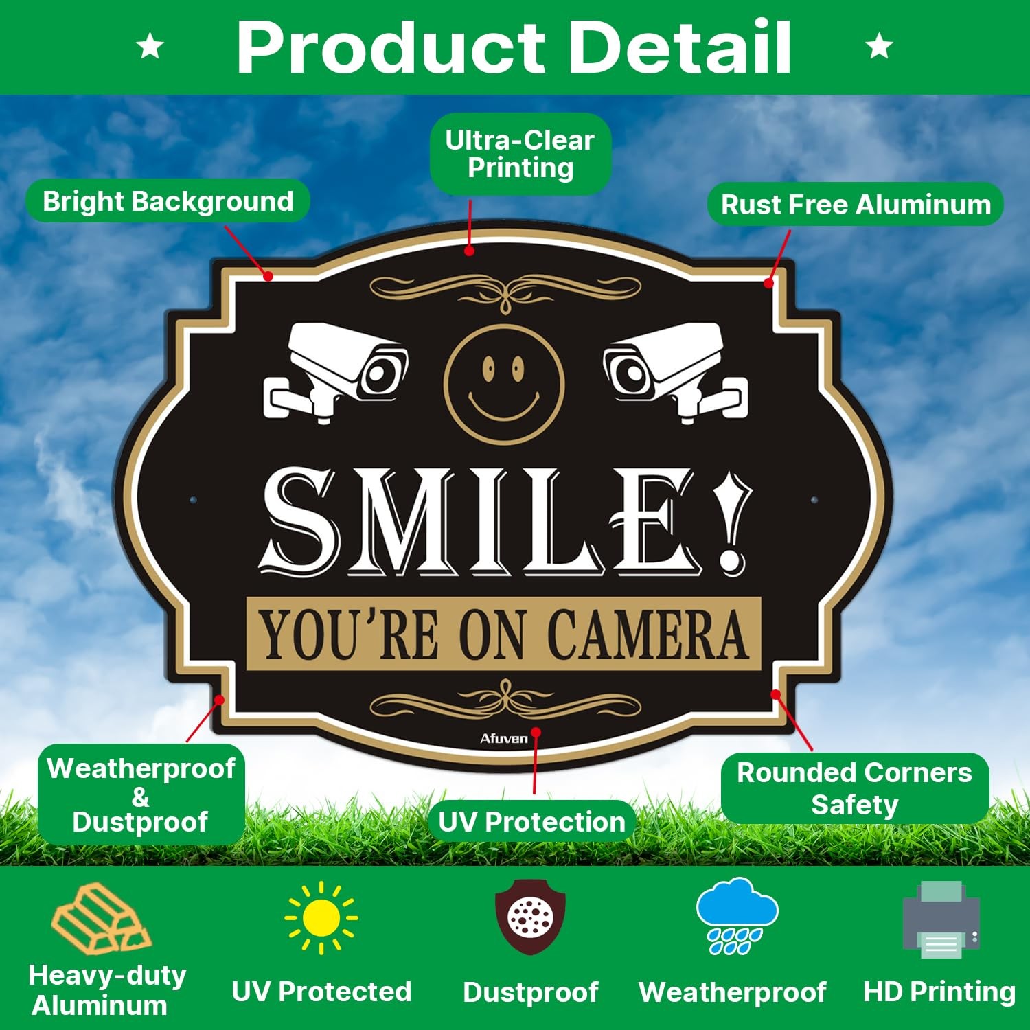 Smile You’re On Camera Signs Video Surveillance 10” x 7” Security for Home Fa…