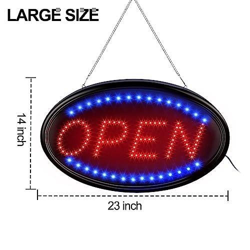 LED Open Sign 23×14 Inch Remote Timer Flash Steady Modes Plug In Window Wall