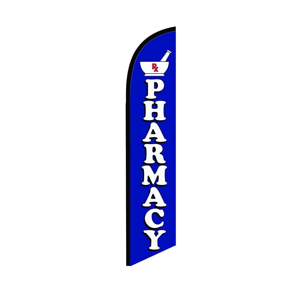 Pharmacy Blue Swooper Flutter Feather Flag | 3ft W x 11.5ft Tall