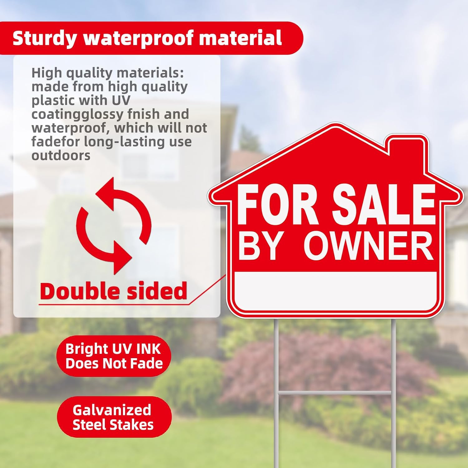For Sale By Owner Yard Sign, 1-Pack 17″x13″ Double-Sided Signs, Corrugated Pl…