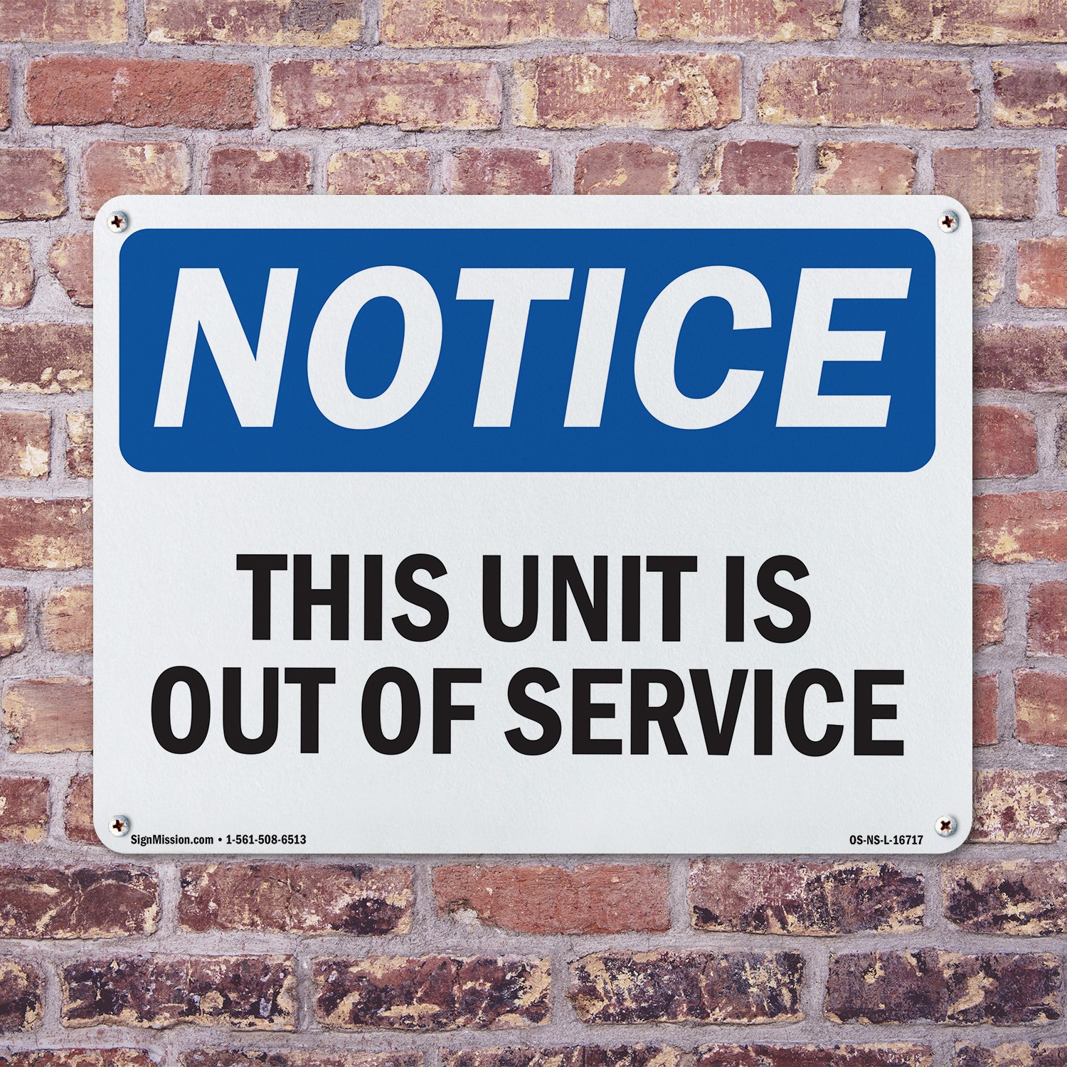 This Unit Is Out Of Service OSHA Notice Sign Metal, Plastic, Decal 5 or 10 Pack