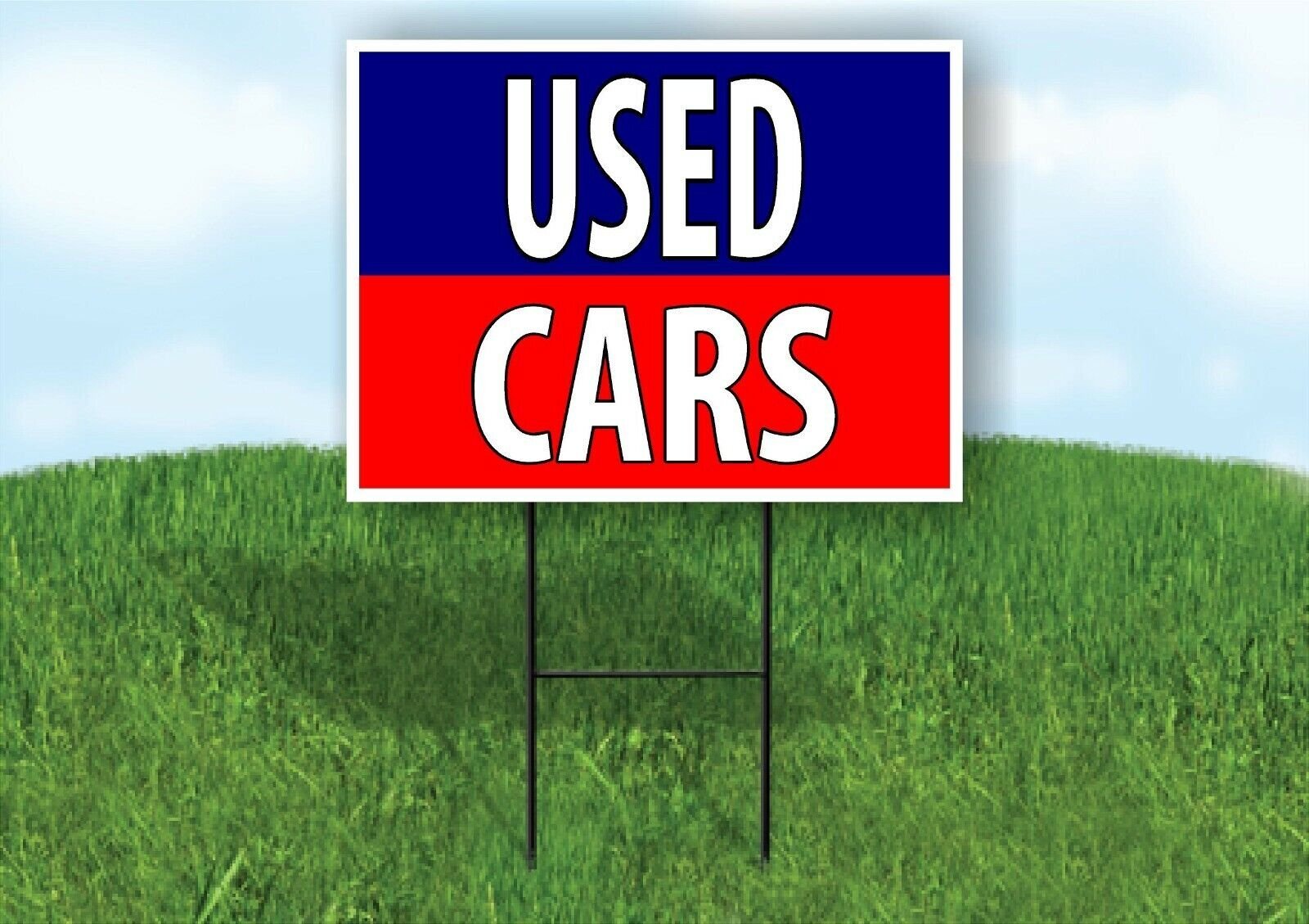 USED CARS BLUE RED Yard Sign with Stand LAWN SIGN