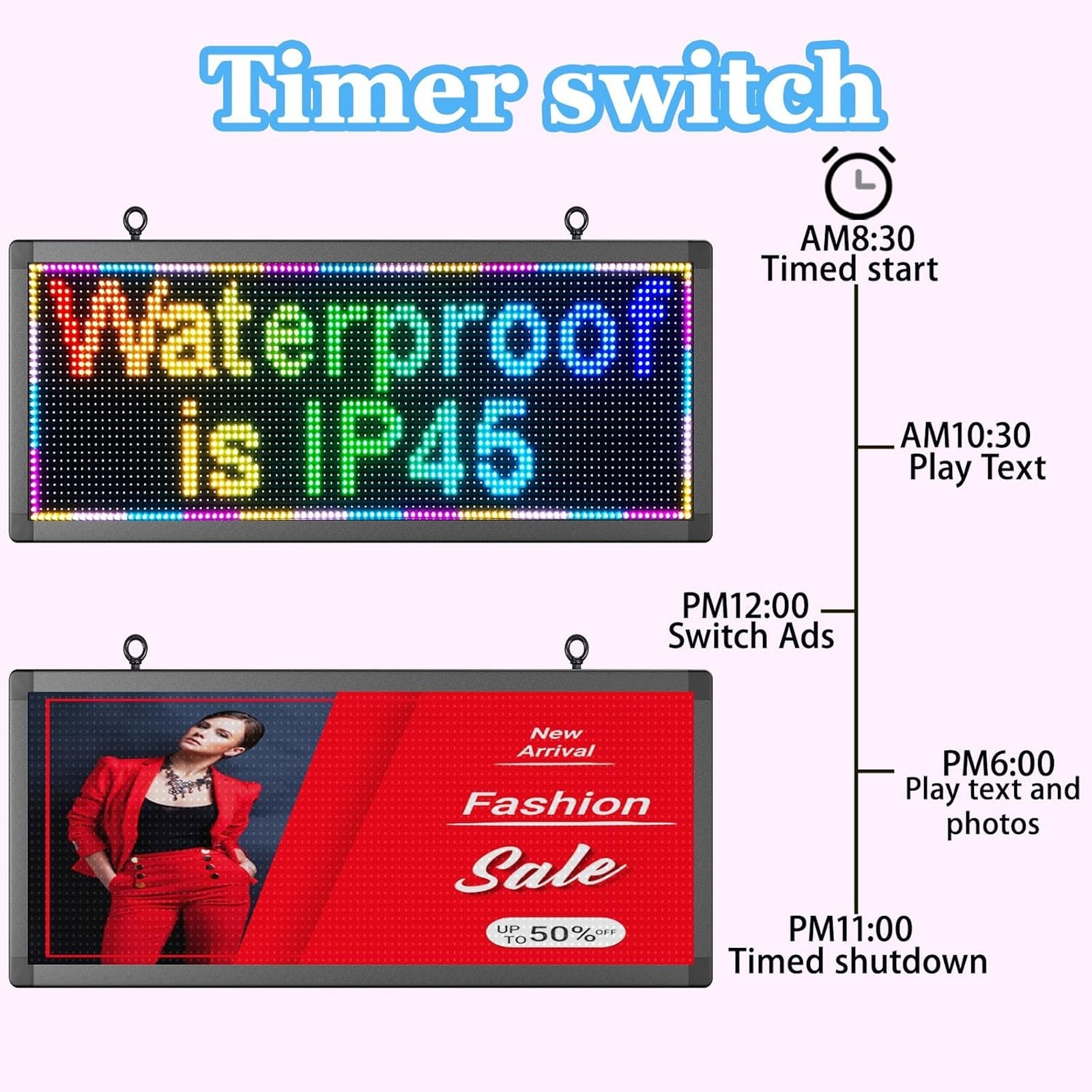 P10 Outdoor Full Color Programmable Double Sides LED Signs 39×14 Inches WIFI