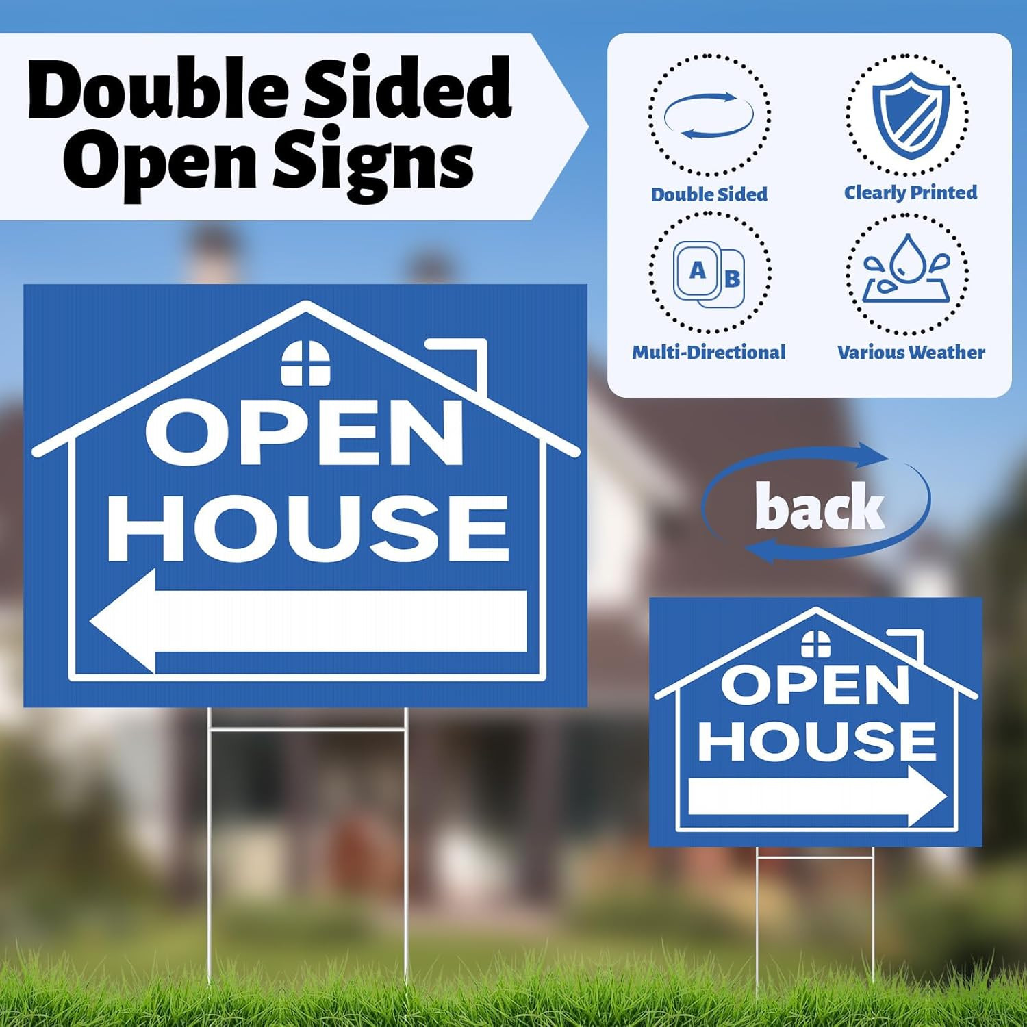 44 Pcs Open House Signs for Real Estate Agent Supplies, Double Sided Open House