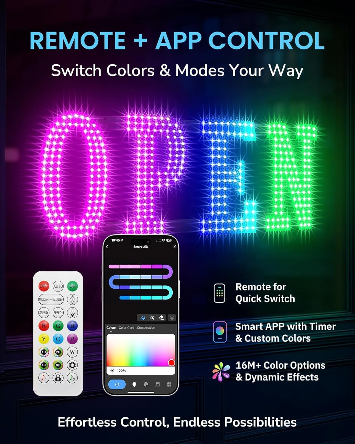 LED Open Sign for Business -48”X16” Large Open Sign with Remote Control, Smart A