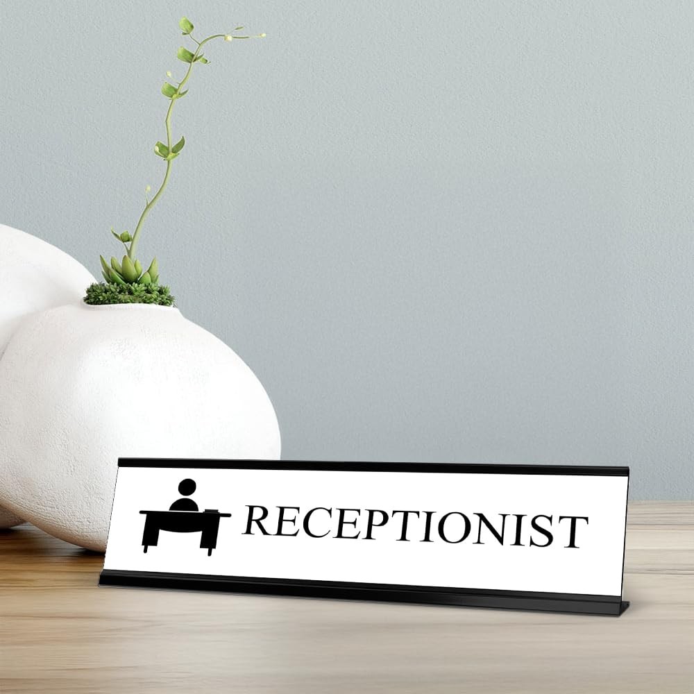 Receptionist, Black Frame, Desk Sign (2×8”)