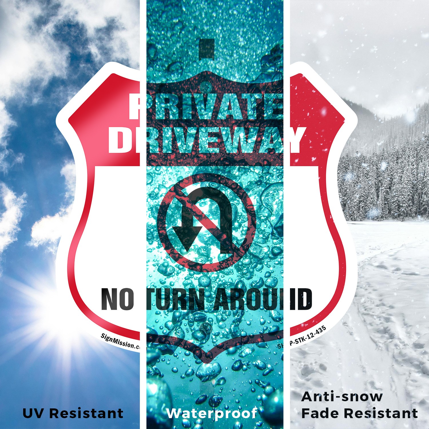 Private Driveway Shield Sign No Turn Around Shield Shaped Sign With Stake