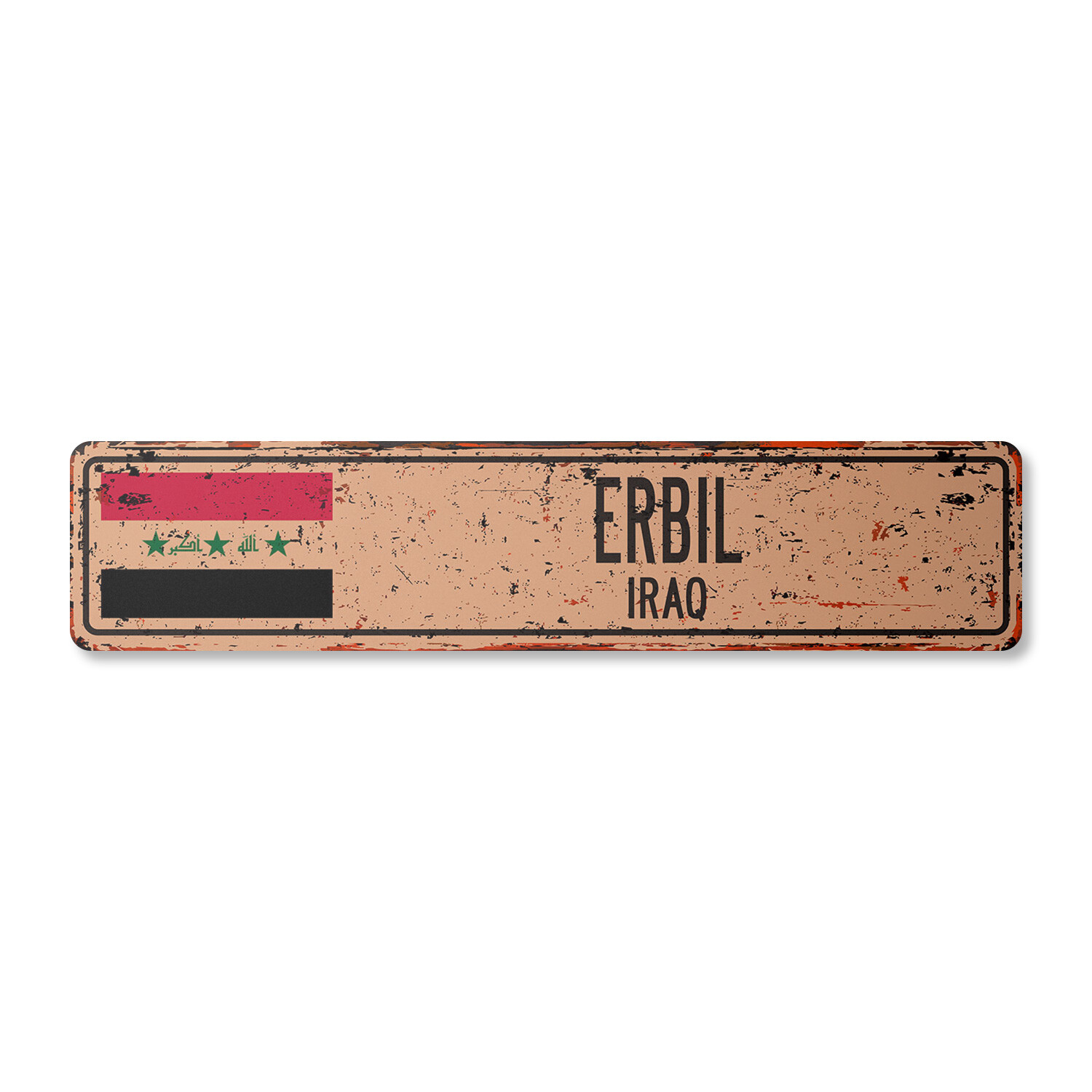 ERBIL IRAQ Vintage Street Sign Iraqi flag city country road wall rustic gift