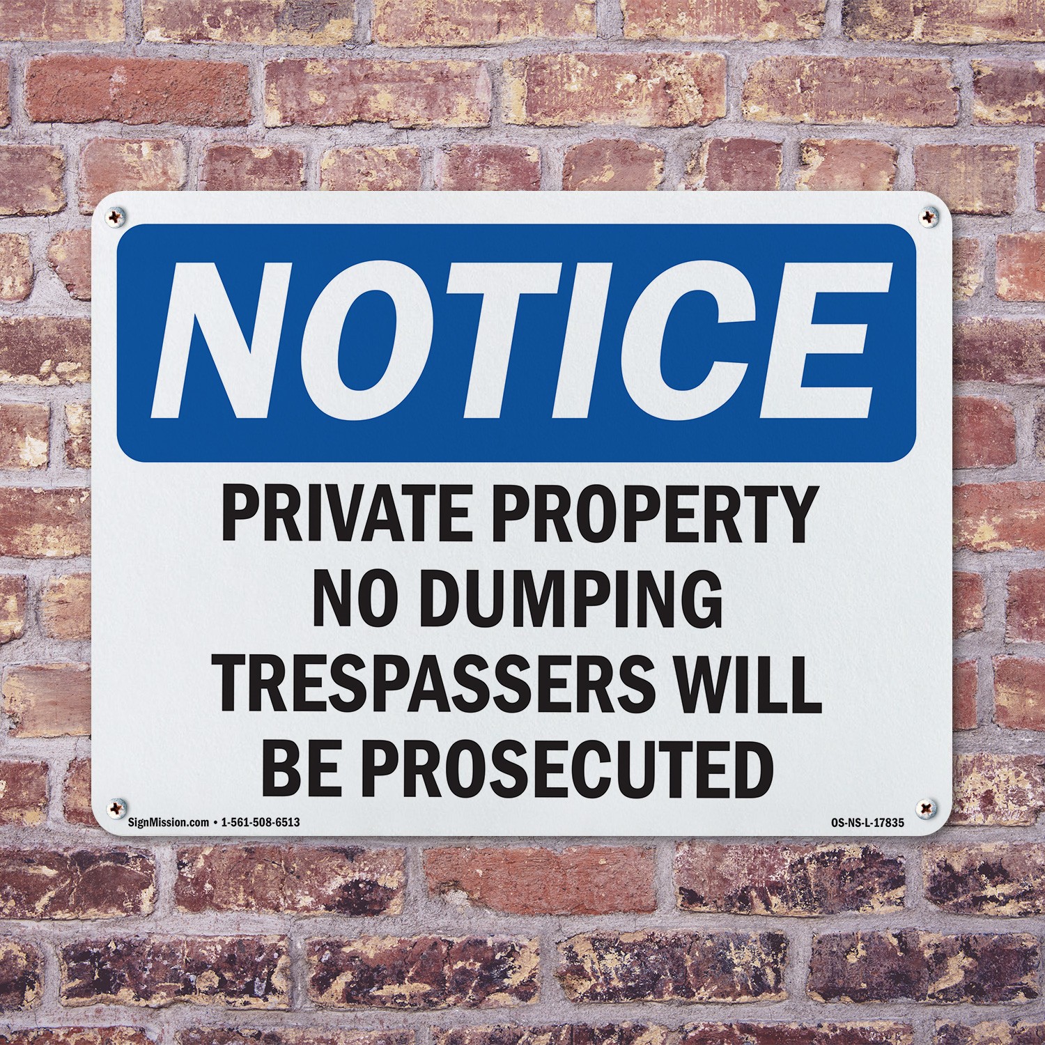 Private Property No Dumping Trespassers OSHA Notice Sign Or Decal – 5 or 10 Pack