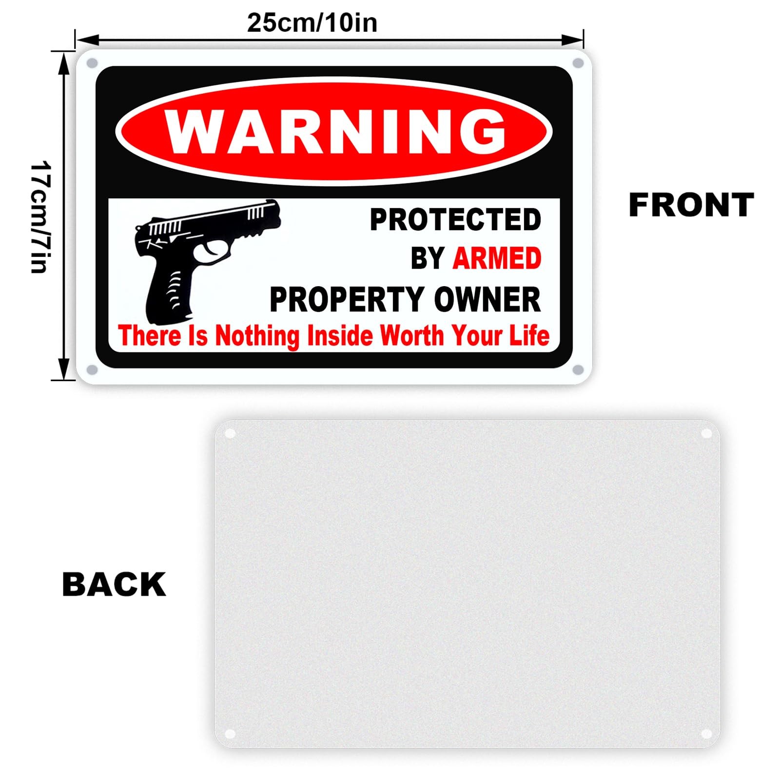 3Pack Gun Sign for Home Security 10×7 inch Warning Signs for Home Property Rust