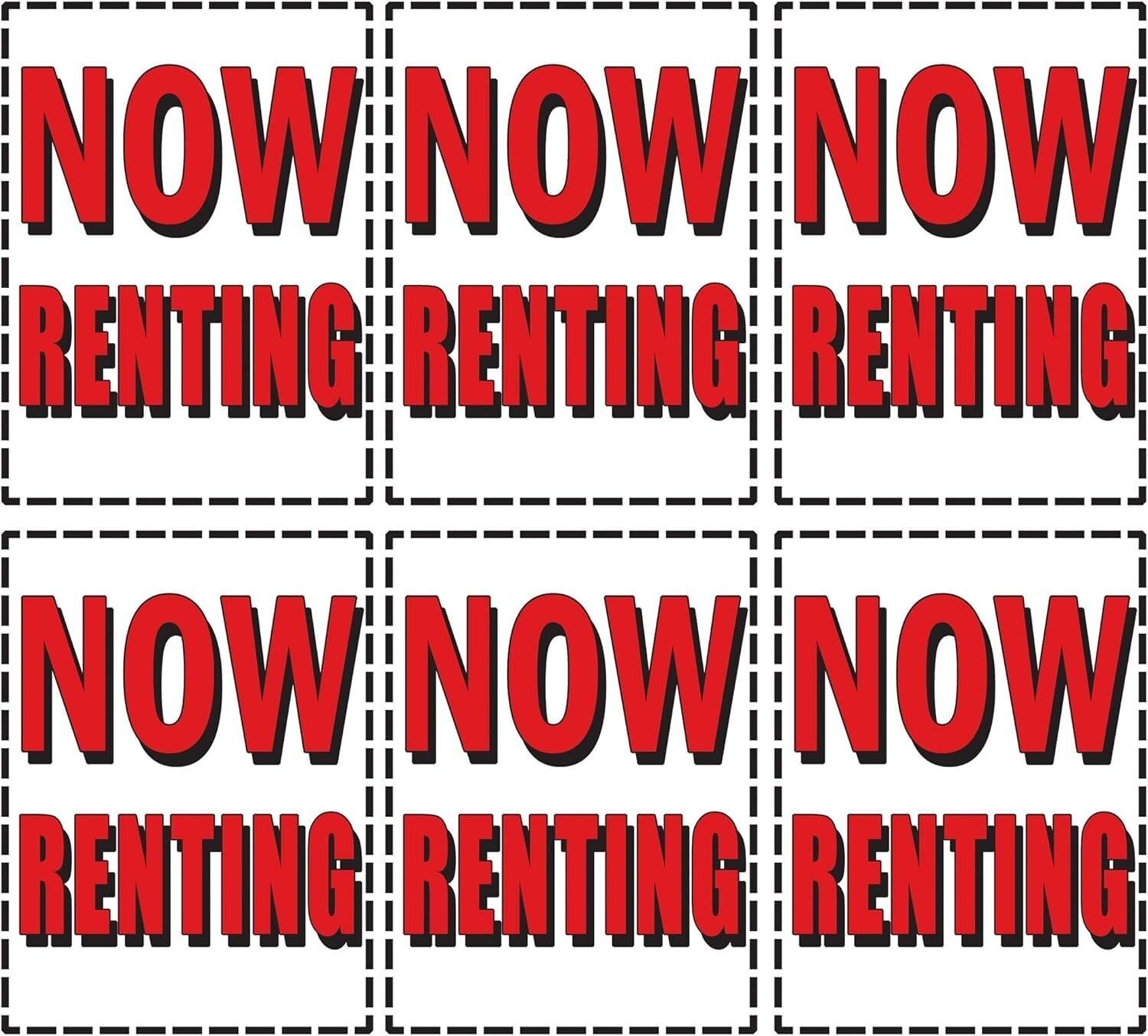 Now Renting Retail Window Display Paper Signs | Pack of 6 | 18″w x 24″h