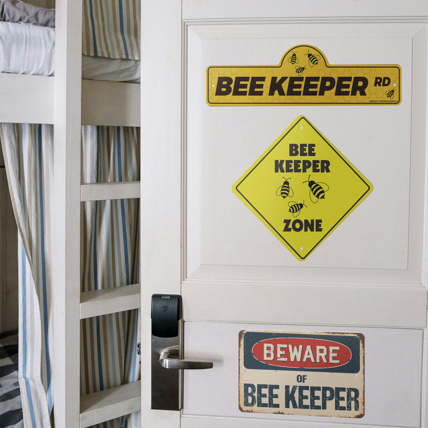 Bee Keeper (3 Pack) Plastic Street Sign Crossing Warning Vintage Rustic Beware