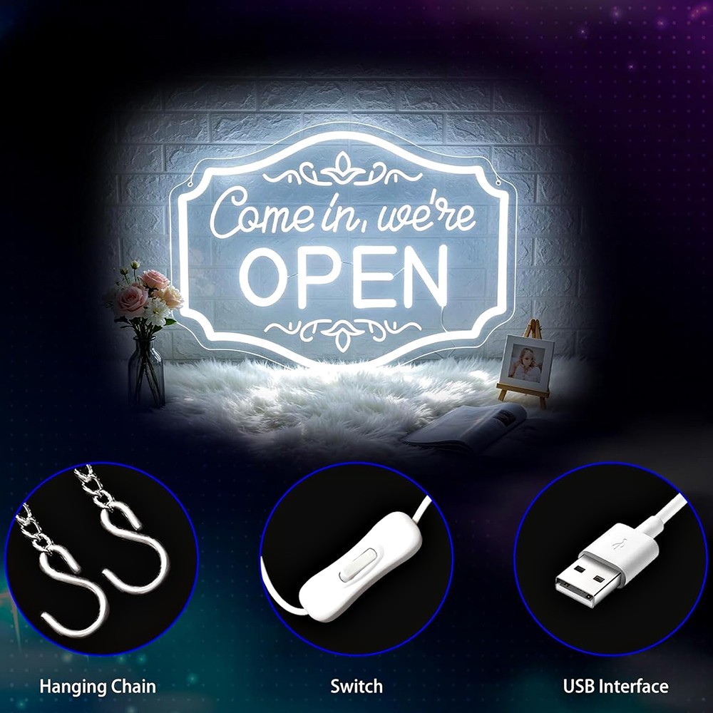 OPEN NEON SIGN FOR BUSINESS SHOP STORE LED OPEN WALL SIGN USB POWERED ACRYLIC