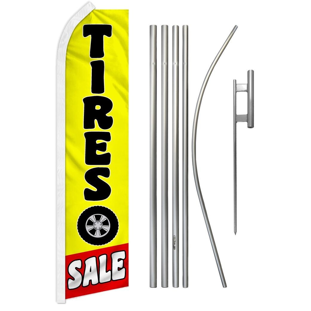Tires Sale (Red & Yellow) Swooper Advertising Flag & Pole Kit