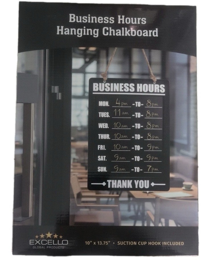 Excello Global Products Hanging Business Hours Chalkboard Door Sign 10×13.75″