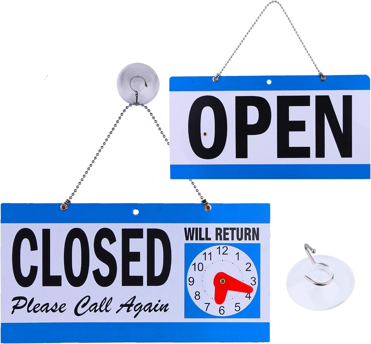 Business Hour Open Closed Sign with Suction Cups – Be Back Sign with Clock