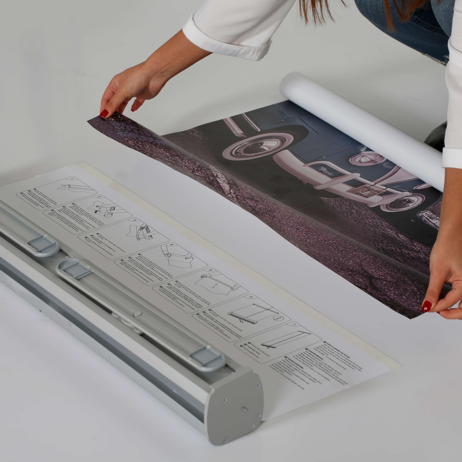 Retractable Banner Stand- Floor Standing Eco Roll Banner Holder Silver Aluminum