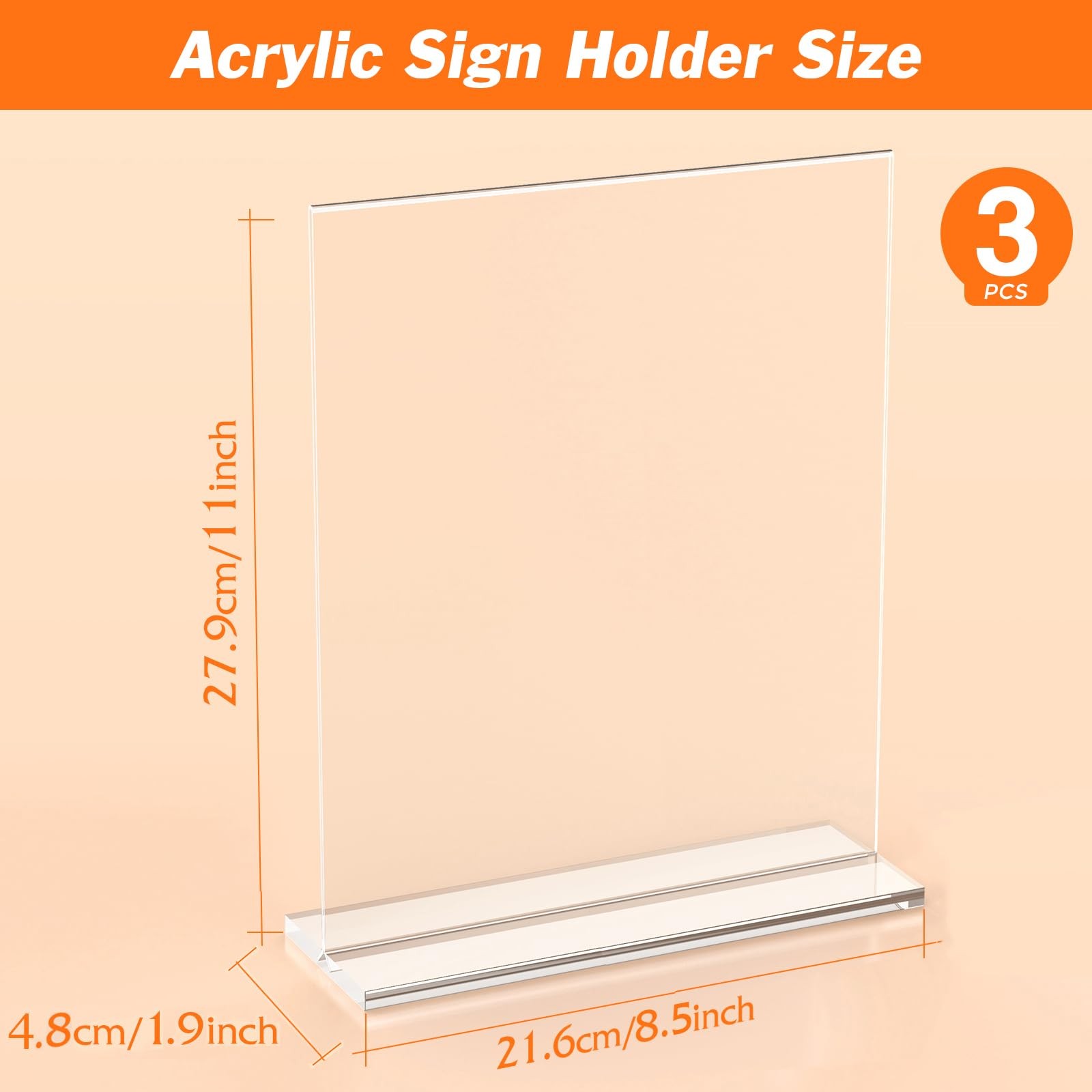 3 Pack Acrylic Sign Holder 8.5 x 11 Inches, Clear Menu Stand, Vertical