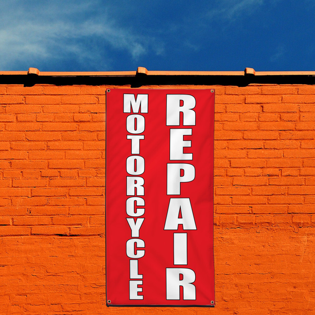 Vertical Vinyl Banner Multiple Sizes Motorcycle Repair B Restaurant and Food
