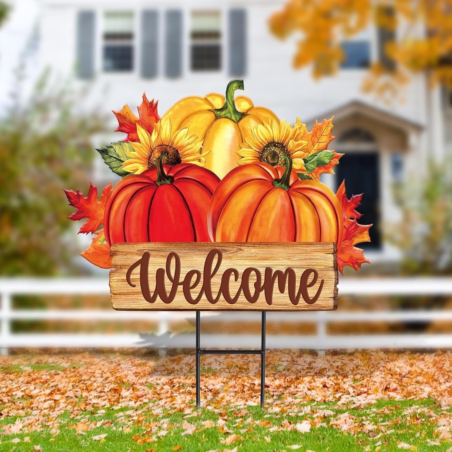 Fall Harvest Welcome Sign – Sturdy Metal Pumpkin Garden Stake for Any Setting