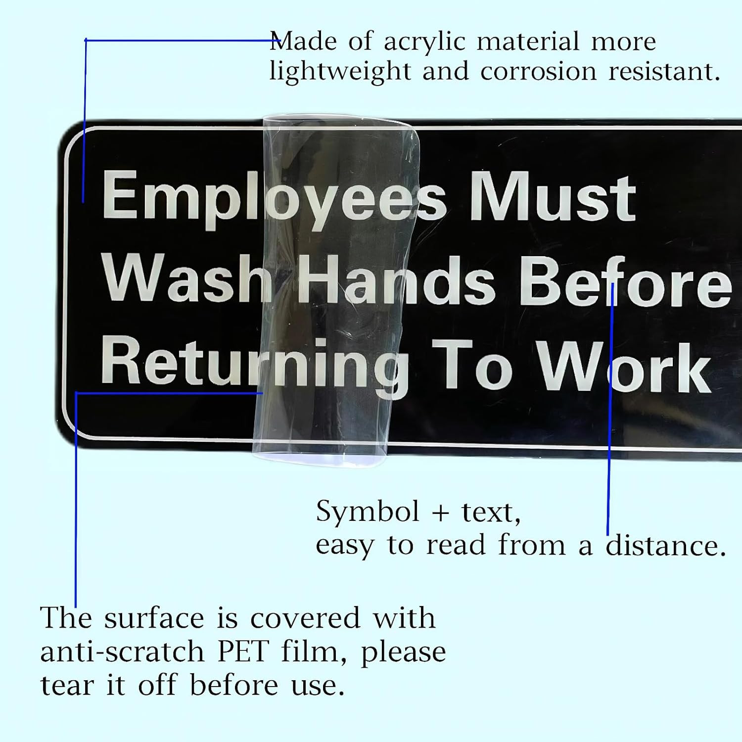 5 Pack Employees Must Wash Hands Sign,9 X 3 Inch Waterproof Acrylic Sign with Sy