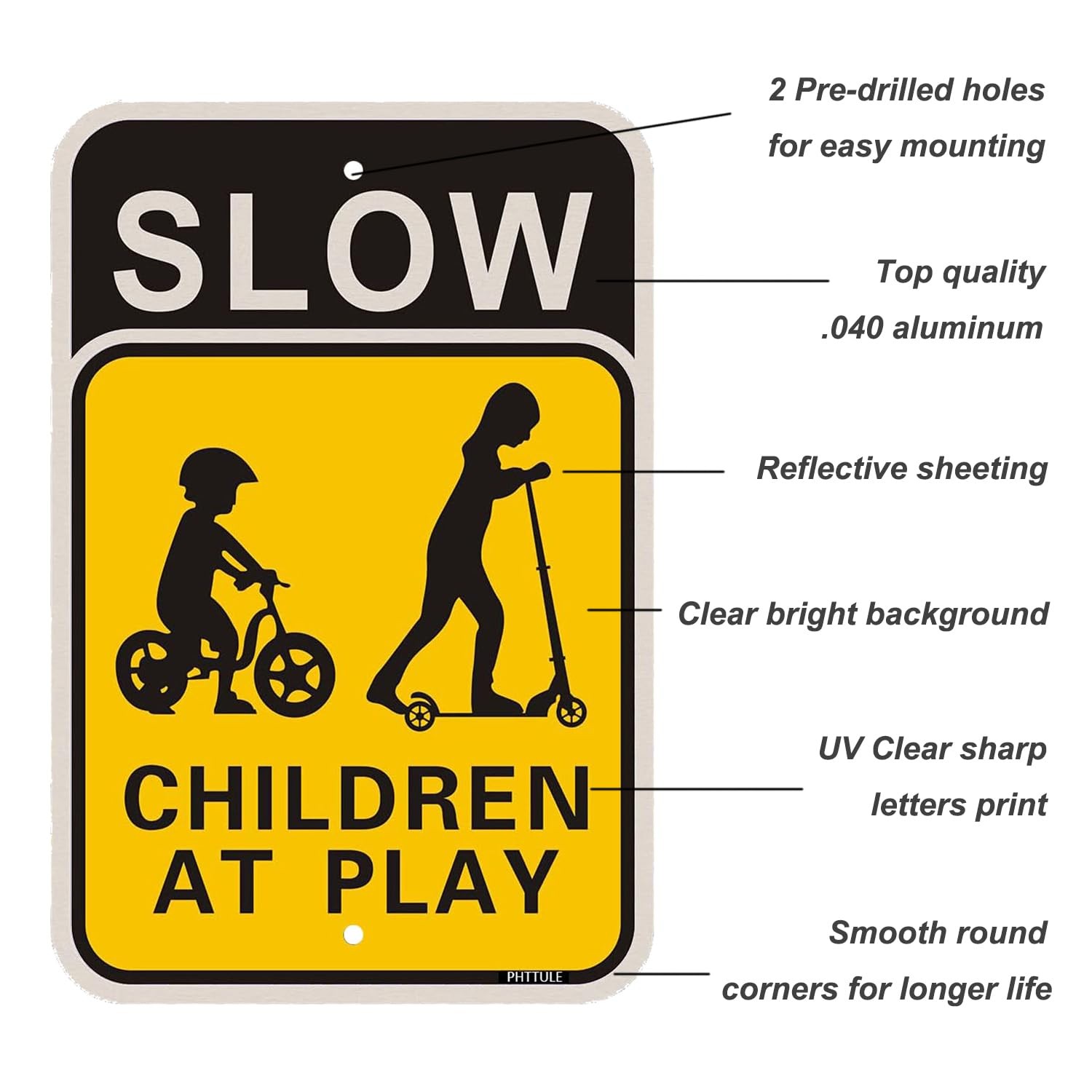 PHTTULE Slow Children at Play Signs 2 Pack, 18 x 12 Inches Kids Playing Slow …