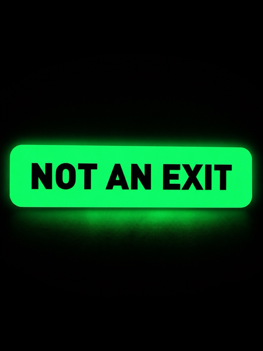 Glow-in-the-dark NOT AN EXIT Door Sign Wall Mounted White Green Black 10×2 1/2in