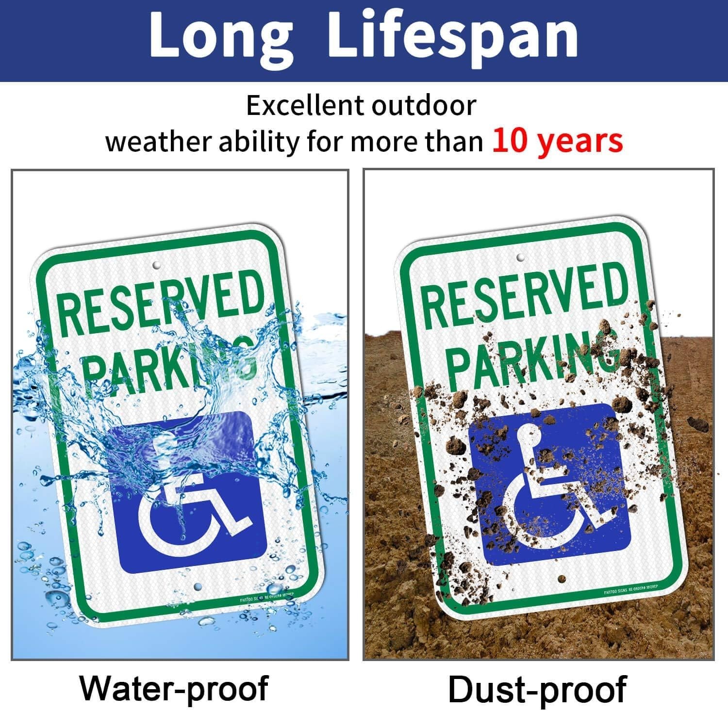 Weather Resistant 2 Pack Reserved Handicap Parking Signs – 18×12 Waterproof
